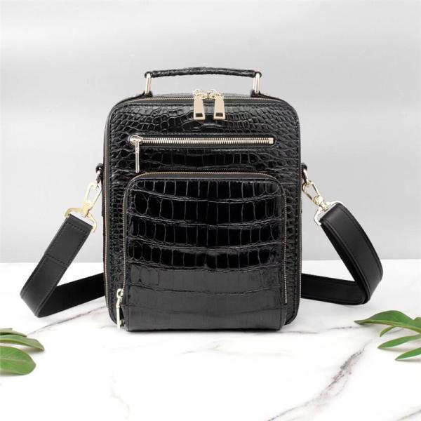 Genuine Crocodile Leather Men Small ZIP Handbag Authentic Alligator Belly Skin