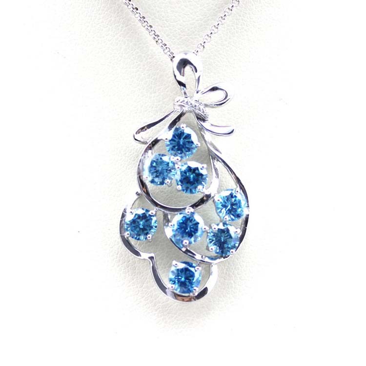 925 Silver Jewelry Grape Shape Blue Topaz Cubic Zircon Pendant Necklace (P44)