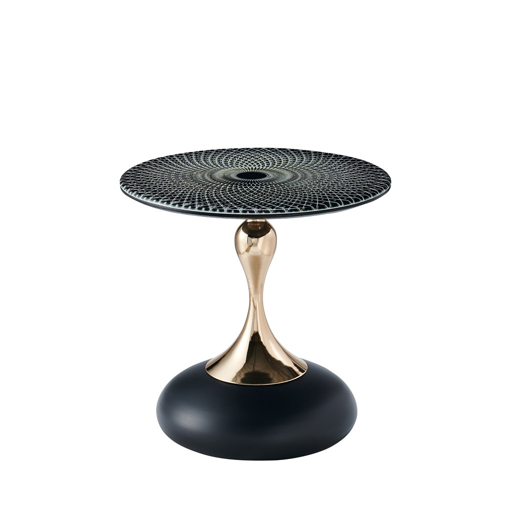 Luxury Center Table Modern Living Room Furniture Round Bent End Table Black Gold Metal Glass Coffee Table