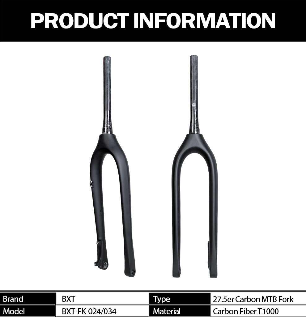 27.5 Thru Axle Carbon Fiber Rigid Fork T1000 Mountain Carbon Fiber Bicycle Forks Disc Brake