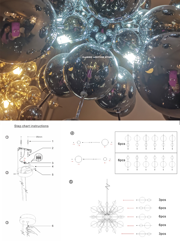 Nordic Led Home Decoration Chandelier Modern Sea Urchin Dandelion Glass Ball Pendant Lamp(WH-GP-180)