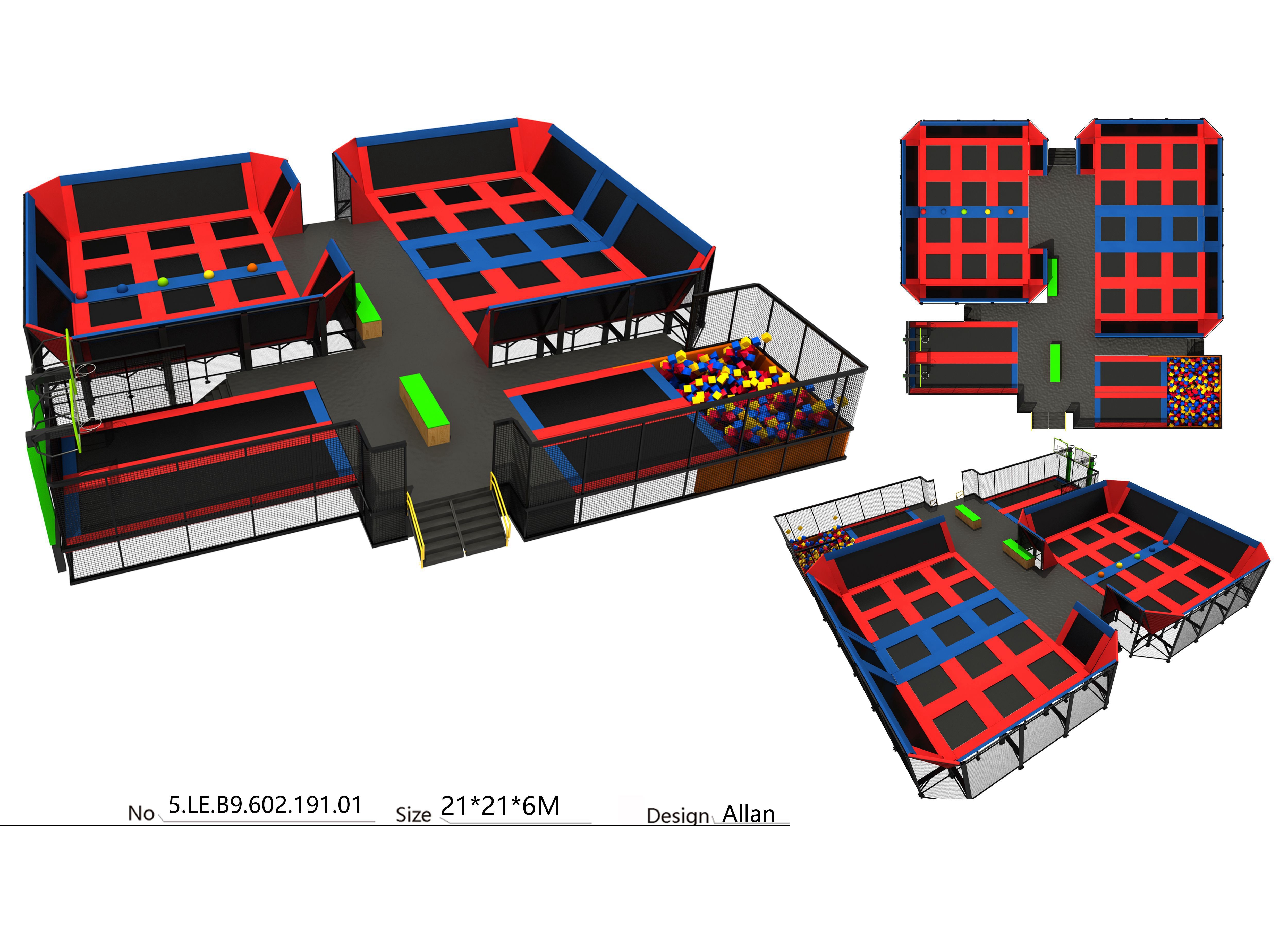 440M2 Red & Blue Color Style Amusement Bungee Park Equipment/ Big Trampoline Park In India
