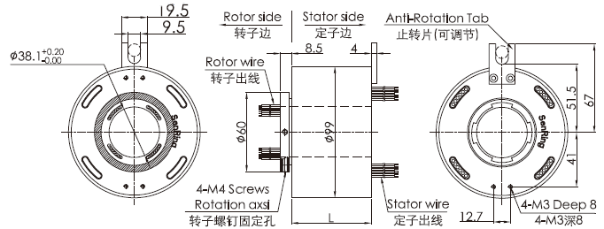eh3899-01 series EH3899-01 Series 1 Channel Gigabit Ethernet Rotary Joint slip ring Drawing 