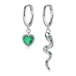 2.1x0.7cm 2.3g Sterling Silver Heart Shaped Earrings Crystal Snake Hoop Earring