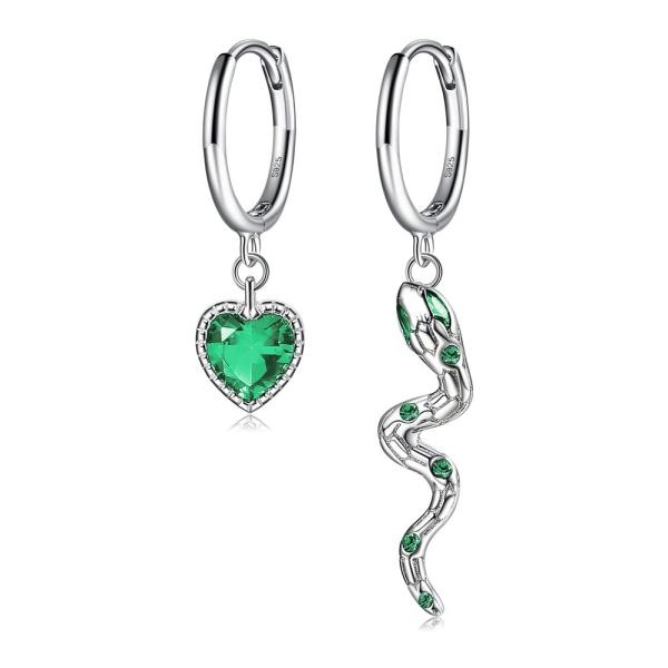 2.1x0.7cm 2.3g Sterling Silver Heart Shaped Earrings Crystal Snake Hoop Earring
