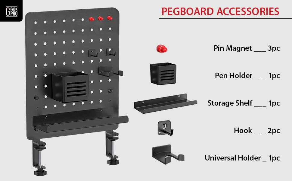 Clamp-on Desk Pegboard Standing Desk Accessories for Privacy Panel Work Desk Organize