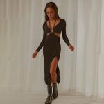 Hanging Neck Summer Casual Long Sleeve Maxi Party Dress