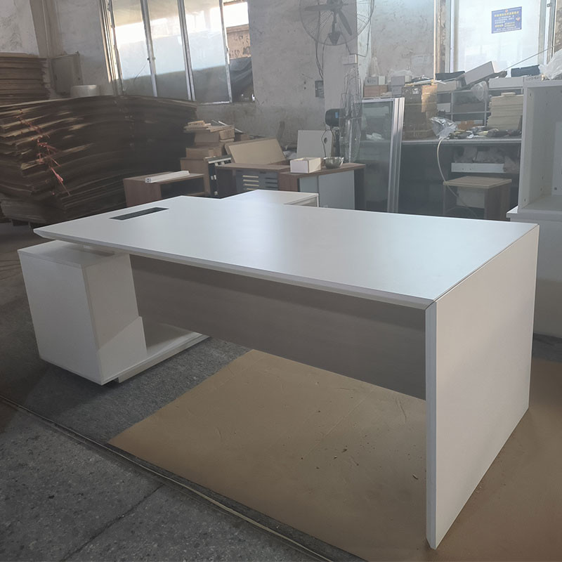 White CEO Boss High Tech Executive L Shaped MFC Manager Desk For Office