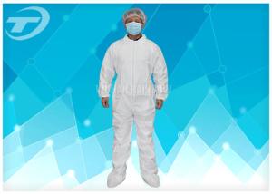Quality PE Coated Disposable White Coveralls / Disposable Protective Suits For Men S To 5XL wholesale