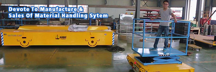 rail guided heavy duty plant trailer with scissor hydraulic lifting rail transfer cart