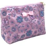 Purple Flower Pattern Large Zipper Makeup Bag Lace Cloth Embroidery OEM