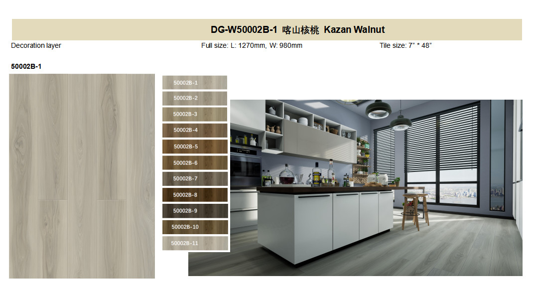 GKBM DG-W50002B-1 Waterproof Click Wood Grain SPC Flooring Kazan Walnut Burlywood