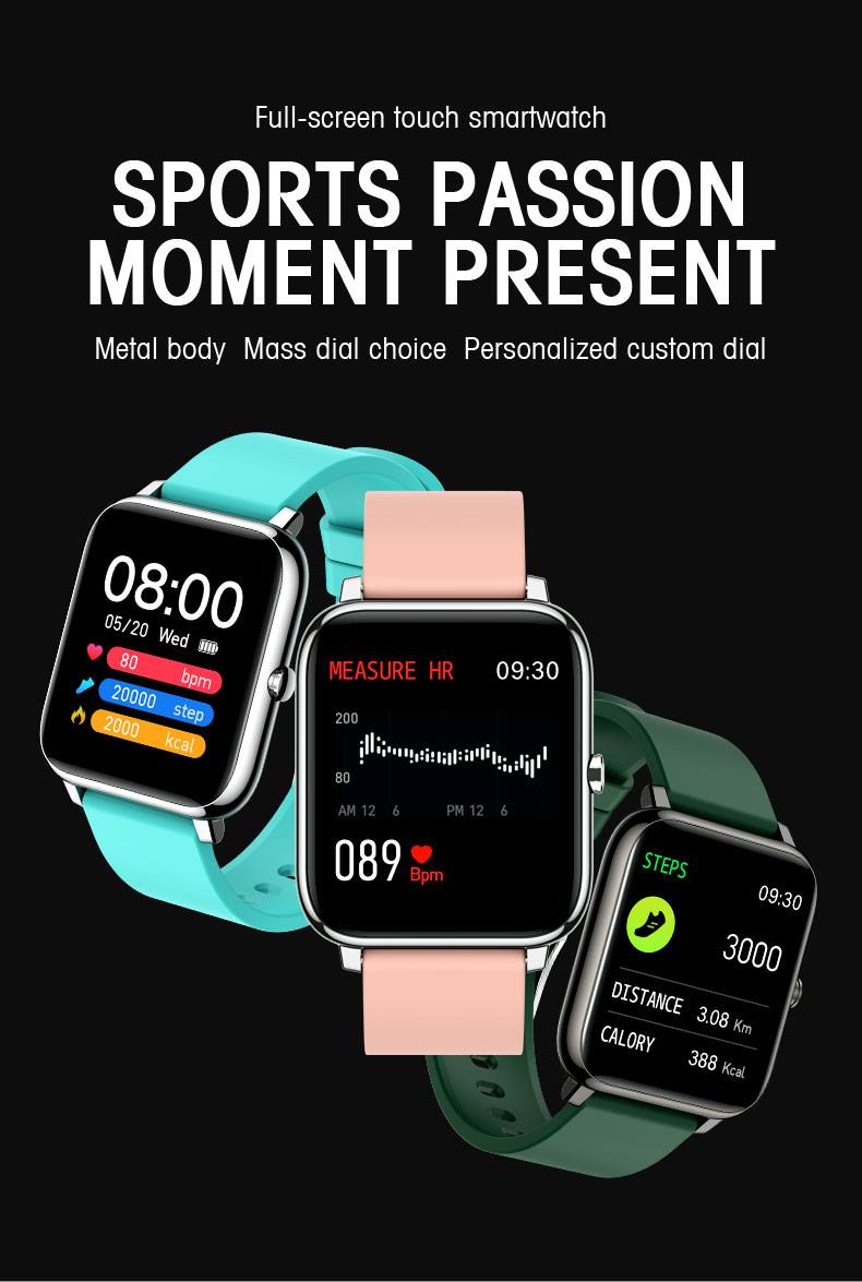 Newest design smart watch men and women 8 languages Touch Screen Sports Fitness heart rate blood oxygen sleep IP67 Water