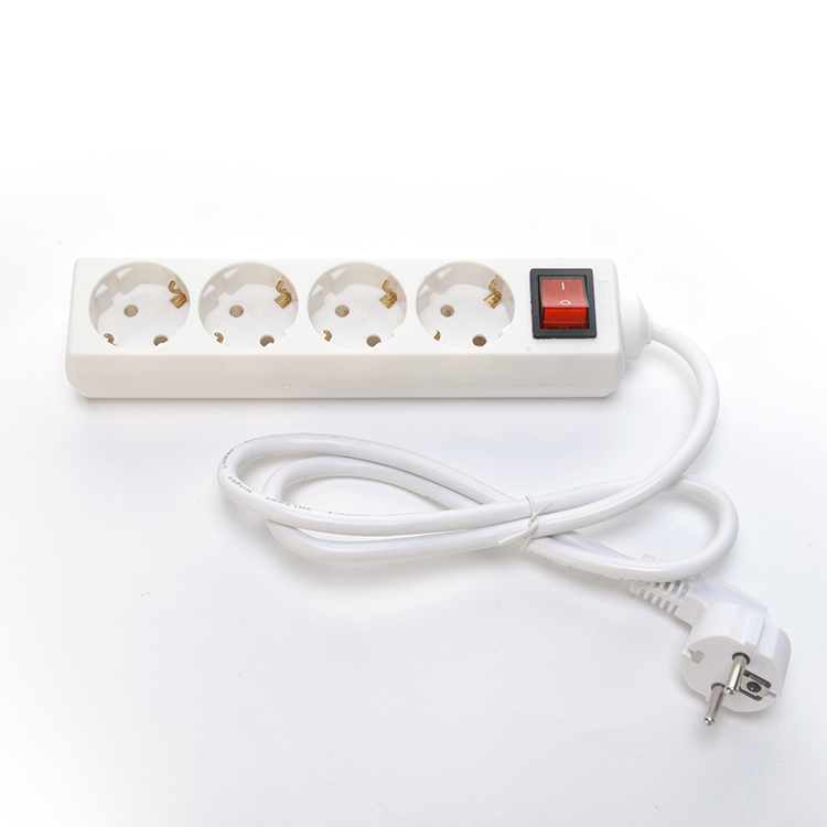 Residential / General-Purpose European Power Extension Board with Surge Protection and 4 Independent Switch Outlets