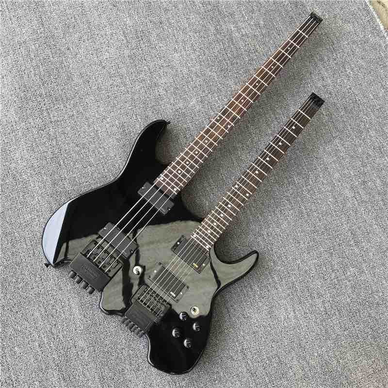 Custom Classic Black Steinberg Headless 4+6 Strings Electric Bass Guitar with Black Har support drop shipping