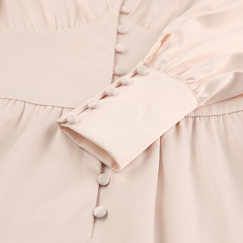 Maxi Puff Sleeve Women Chiffon Dresses Ceam Color For Summer