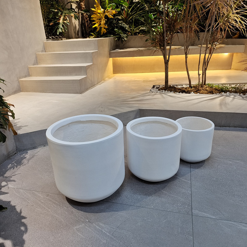 Frost Resistant Patio Fiber Clay Planters Round Shape