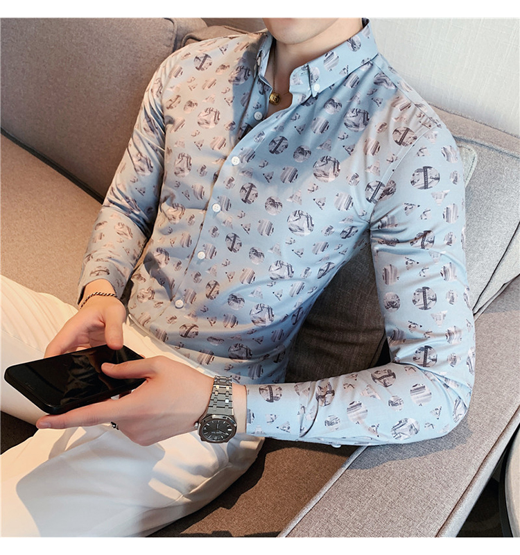 Breathable Black Long Sleeve Regular Fit 100% Cotton Slim Fit Mens Floral Print Shirt