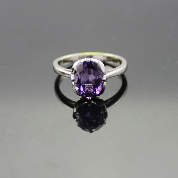 925 Silver Jewelry 7mmx9mm Oval Amethyst Cubic Zirconia Ring (R279)