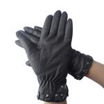 100% Handmade Deer Leather Gloves , Womens Black Leather Driving Gloves