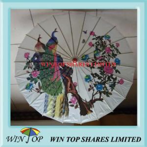 Quality Peacock on tree Chinese Painting parasol wholesale