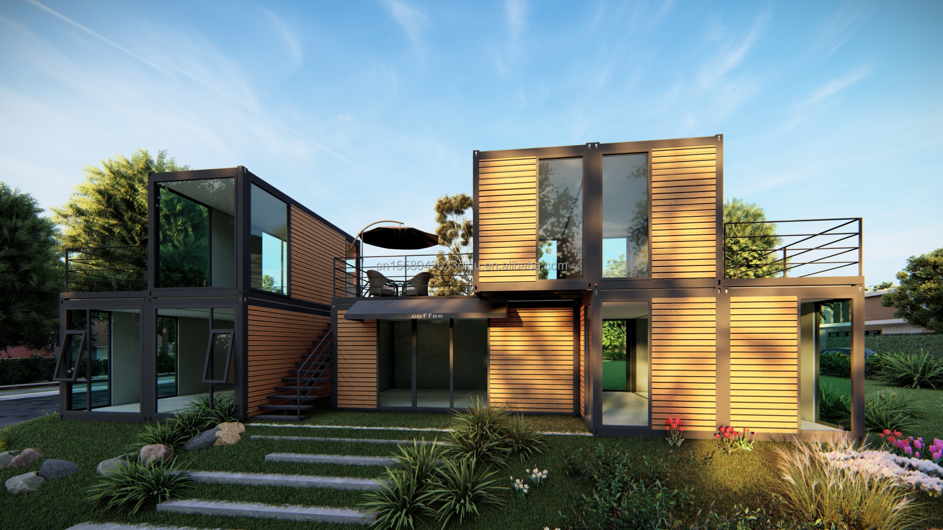Wall 50/75/100mm Wave Sandwich Panel Luxury Modern Wooden House Steel Structure Flat Packaging Container House for Hotel