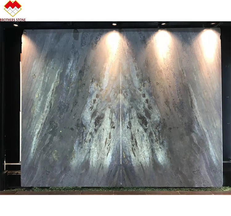 Fantasy Blue Marble Vanity Top Countertop Table OEM Custom Blue Crystal Quartz Stone
