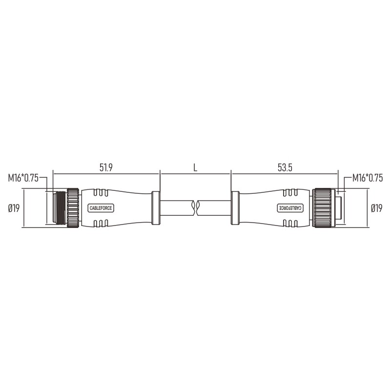M16 Connector Male To Female 4 Pin A Code Molded Pur 1m 4x16awg Unshielded Cable