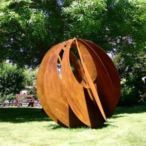 Quality Hollow Metal Corten Steel Art Sphere Sculpture 600mm 900mm wholesale