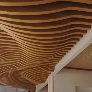 Quality 3D Design Office Aluminum Slat Ceiling , Wood Grain Suspended Metal False Ceiling wholesale