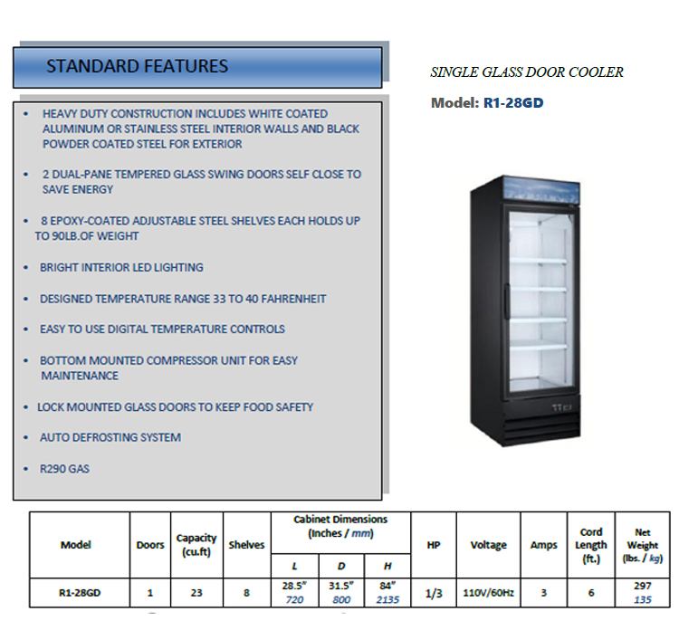 41.3 Cu.Ft Single Glass Door Merchandisers Refrigerator 220V 50HZ