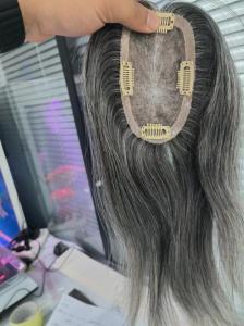 Quality Small size mono topper 100% human hair grey color women topper for hairloss wholesale