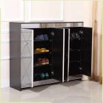 Melamine MDF Diamond Cut 100cm Mirrored Shoe Cabinet