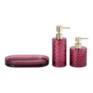 Quality Glass Bathroom Accessories Empty Liquid Bottle Luxury Set Rose Red Diamond Pattern For Home wholesale