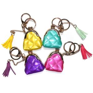 Quality CE Coin Pouch Keychain , Brass Plating White Tassel Keychain wholesale
