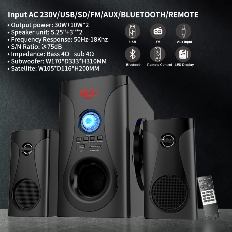 HiFi Surround Sound Electronic Home Theater 2.1 Multimedia Speaker System for Leisure