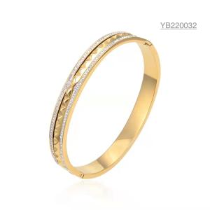 Quality 18k Gold Welt Womens Stainless Steel Bracelet Rhombus Inlaid Rhinestone Bangle wholesale