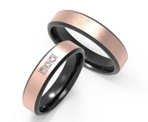 Quality Bright Damascus Steel Ring Polished Rose Gold Couple Rings With Three Diamonds wholesale
