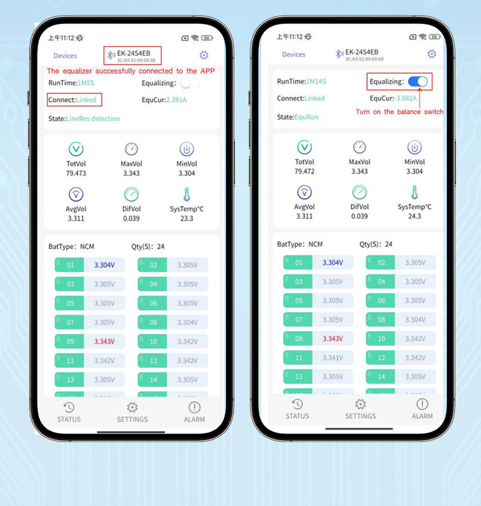Enerkey Active Balancer Bluetooth 4A 2S-24S Battery Equalizer With Mobile App For Lifepo4/Li-ion