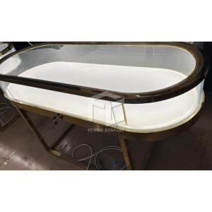 China Tempered Glass Jewellery Shop Counter Display Cabinet Golden Color on sale