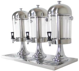Quality 3-Head Beverage Dispenser 3 x 8.0Ltr Polycarbonate Container Stainless Steel Domed Lid Drip Free Spout wholesale