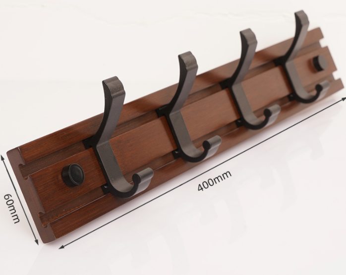Coat Hat Hanger for Wall Organized and Storage with Movable Hooks Bamboo Sundries Rack