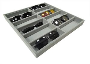 Quality Soft Velvet Gray 12 Grids Of Eyeglasses And Sunglasses Display Tray Case wholesale