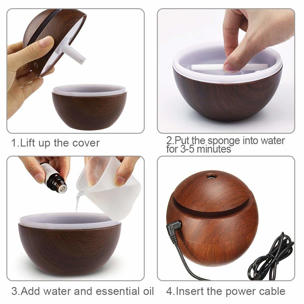Color Changing USB Charging Mini Wood Grain Aromatherapy Diffuser