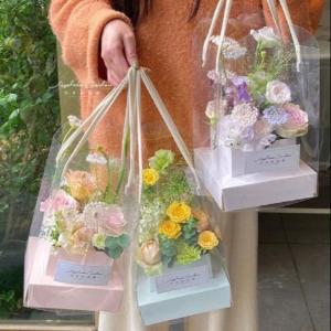 Quality PVC Flower Packaging Boxes With Handle Clear Window Tote Bag Transparent wholesale