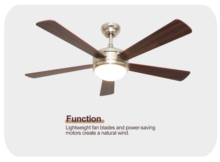 Metal Lamp Body Material 52 Inch Ceiling Fan with Remote Control and 360 Degree Rotation