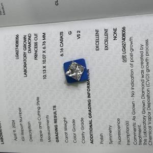 Quality 6.16 Carat G VS2 2EX CVD Princess Cut Lab Created Diamond IGI Certificated wholesale
