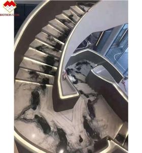Quality Indoor Honed Finish Natural Stone Spiral Staircase with LED Light and Anti-Slip Design wholesale