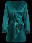 2018 Fashion Fall Clothing Women Satin Wrap Dress Long Sleeve Mini