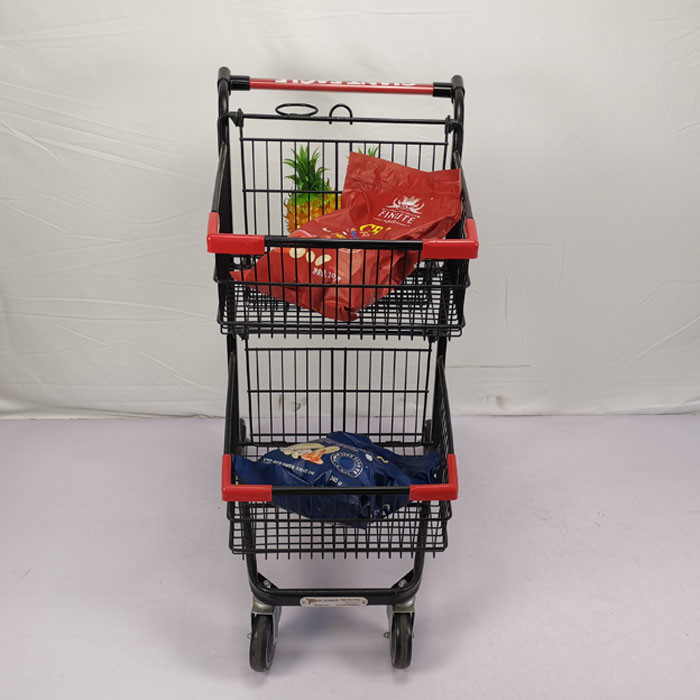 Double Layer Baskets Supermarket Trolley Cart Grocery Store Lightweight Shopping Trolley